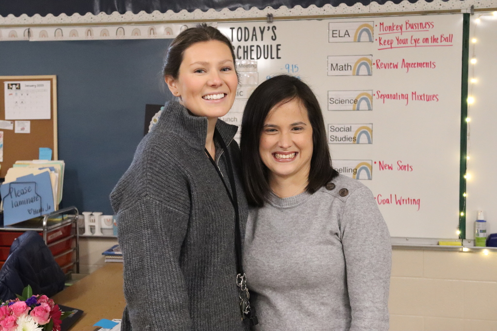 Mrs. Hayen and Mrs. Dish posing for the camera as they celebrate Mrs. Hayen winning the 2023 Kansas Horizon Award.